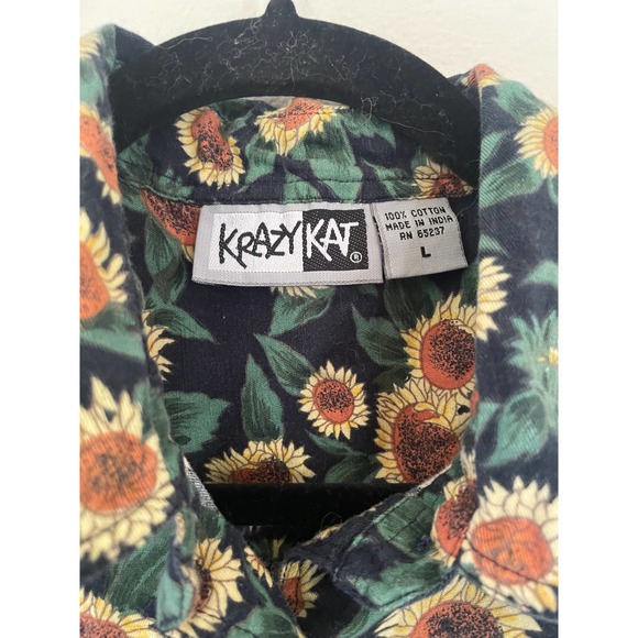 Vintage Krazy Kat 90s Women's Button Up Sunflower Tank Top Sz L - Picture 3 of 5
